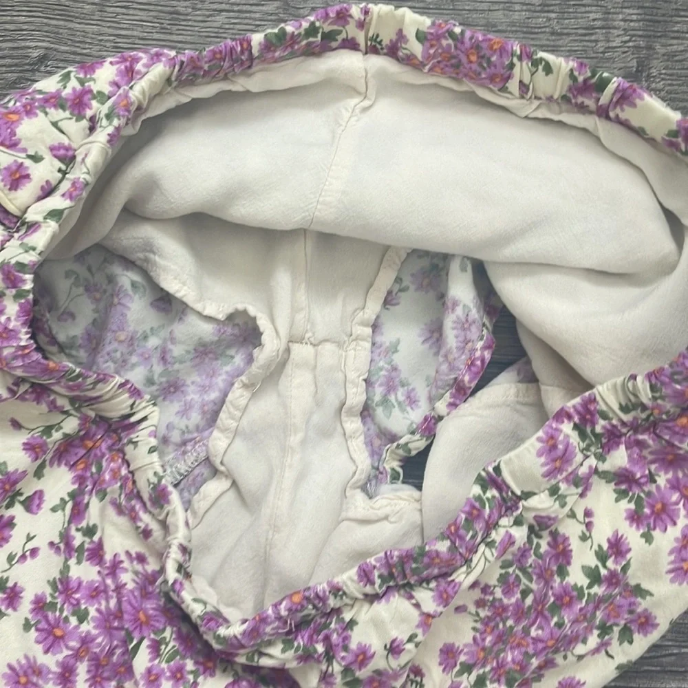 Heartloom | Purple Micro Floral Lined Drawstring Lounge Shorts Small - Picture 6 of 8